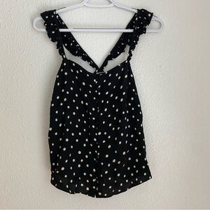 Madewell black and white polka dot button flutter sleeve tank top blouse size 2